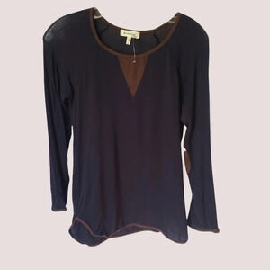 Monteau tunic tee with faux suede trim navy color size large